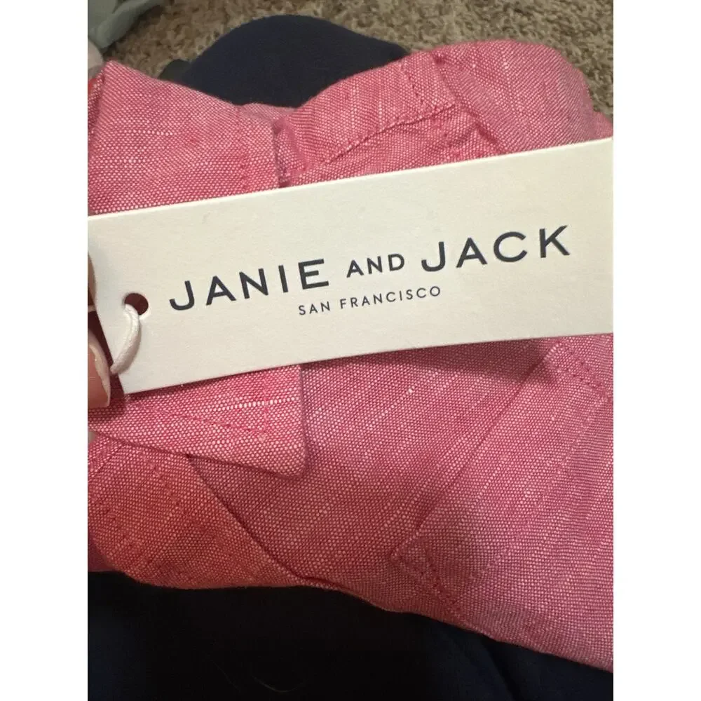 Janie and Jack Linen Blend Boys Button Front Shirt Red Size 6-12 months New